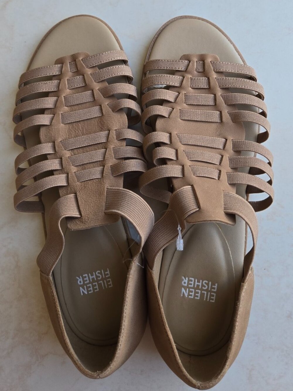 Eileen Fisher Rato Elastic Keather Gladiator Slip on Sandals Tan Shade Size 7